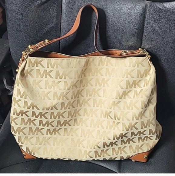 Michael Kors Large Signature Canvas  and Leather Studded Hobo Bag - Picture 3 of 16